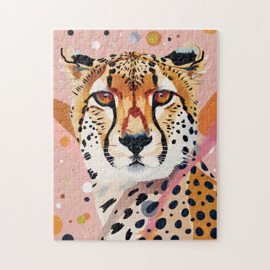 Schattige Cheetah Roze Gouden Pop Kunst Legpuzzel (Verticaal)