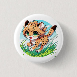 Schattige cheetah welp loopt speels ronde button 3,2 cm