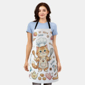 Schattige Chef Kat Waterverf Schort – Whimsical Ki (Gedragen)