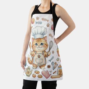 Schattige Chef Kat Waterverf Schort – Whimsical Ki