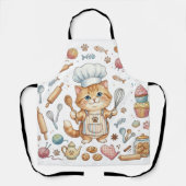 Schattige Chef Kat Waterverf Schort – Whimsical Ki (Voorkant)