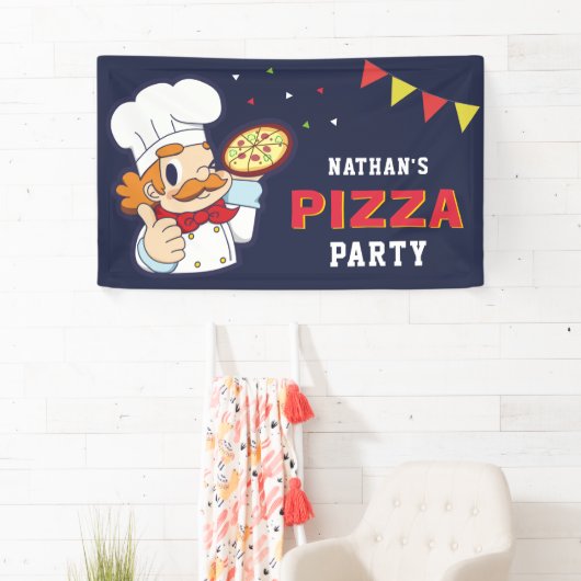 Schattige Chef Kinder Pizza Verjaardagsfeestje Spandoek (Insitu)