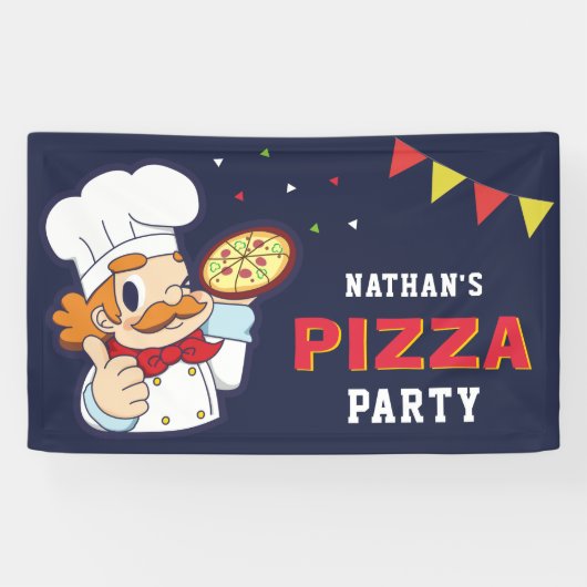 Schattige Chef Kinder Pizza Verjaardagsfeestje Spandoek (Horizontaal)