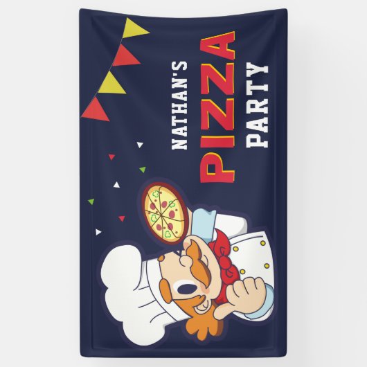Schattige Chef Kinder Pizza Verjaardagsfeestje Spandoek (Verticaal)