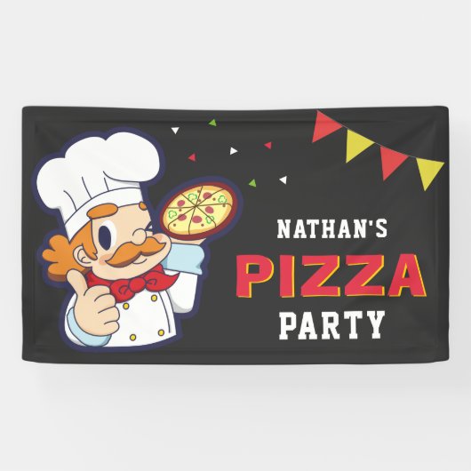 Schattige Chef Kinder Pizza Verjaardagsfeestje Spandoek (Horizontaal)