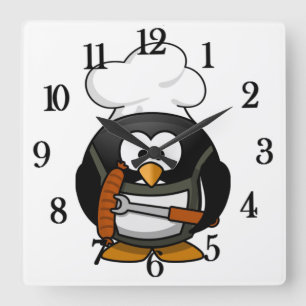 Schattige Chef Penguin (Aanpasbaar) - Square Clock Vierkante Klok