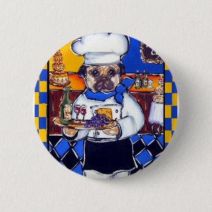 Schattige Chef Pug Ronde Button 5,7 Cm
