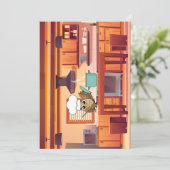 Schattige Chef Uil Koken in Keuken Feestdagenkaart (Staand voorkant)