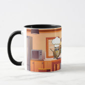 Schattige Chef Uil Koken in Keuken Mok (Links)