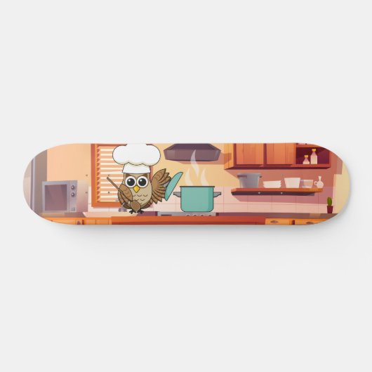 Schattige Chef Uil Koken in Keuken Persoonlijk Skateboard (Horizontaal)