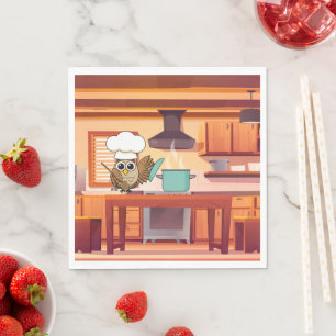 Schattige Chef Uil Koken in Keuken Servet