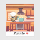 Schattige Chef Uil Koken in Keuken Sticker (Vel)