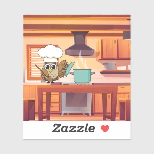 Schattige Chef Uil Koken in Keuken Sticker (Vel)