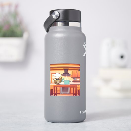 Schattige Chef Uil Koken in Keuken Sticker (HydroFlask)