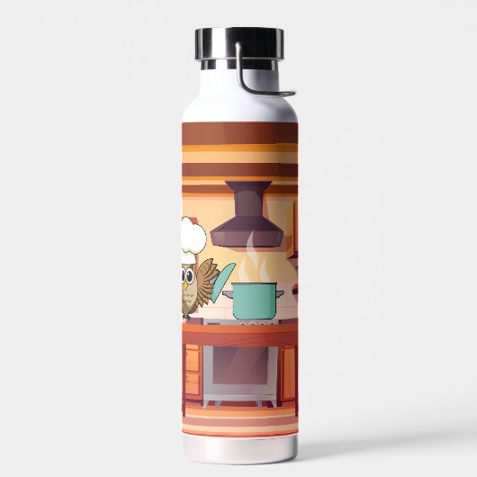 Schattige Chef Uil Koken in Keuken Waterfles (Links)