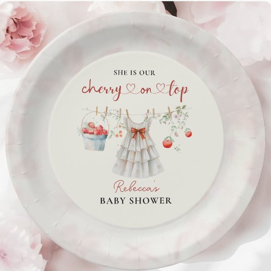 Schattige  Cherry Baby shower Papieren Bordje