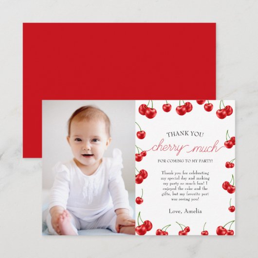 Schattige Cherry Meisje Berry Eerste Verjaardagsfe Bedankkaart (Voorkant / Achterkant)