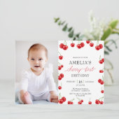 Schattige Cherry Meisje Berry Eerste Verjaardagsfe Kaart (Staand voorkant)
