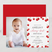 Schattige Cherry Meisje Berry Eerste Verjaardagsfe Kaart (Voorkant / Achterkant)