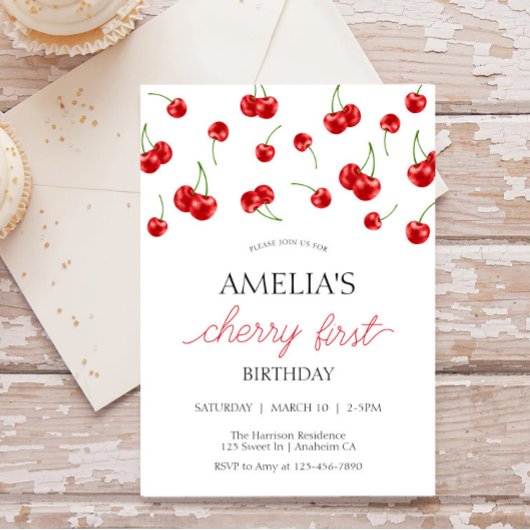 Schattige Cherry Meisje Berry Eerste Verjaardagsfe Kaart