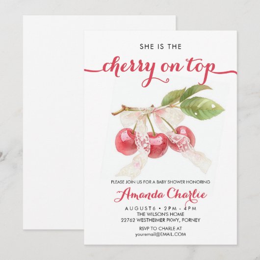 Schattige Cherry op Top meisje Baby shower Kaart (Voorkant / Achterkant)