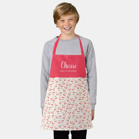 Schattige Cherry Pattern Modern Meisjes Chef Train Schort (Gedragen)