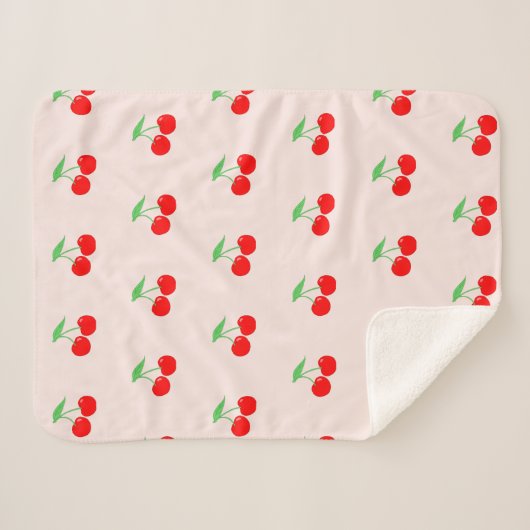 Schattige Cherry Pattern Rood & Roze | Cadeau Sherpa Deken (Voorkant (horizontaal))
