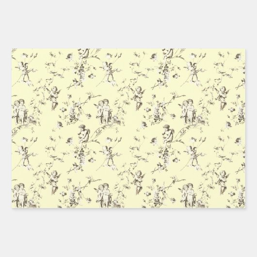 Schattige  Cherub Cupid Angels Beige Toile Inpakpapier Vel (Voorkant 3)
