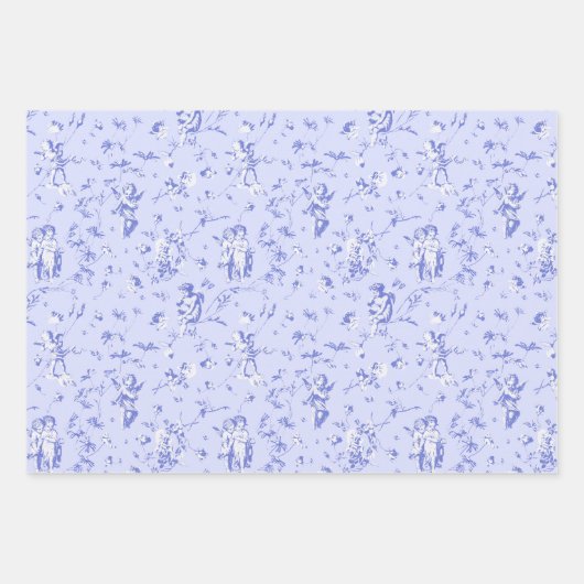 Schattige  Cherub Cupido Angels Blauw Bloemen Toil Inpakpapier Vel (Voorkant 3)
