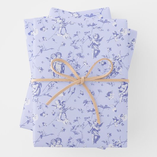 Schattige  Cherub Cupido Angels Blauw Bloemen Toil Inpakpapier Vel (In situ)