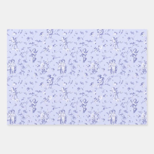 Schattige Cherub Cupido Angels Blauw Bloemen Toil Inpakpapier Vel (Voorkant)