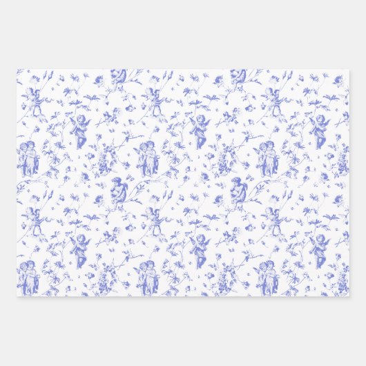 Schattige  Cherub Cupido Angels Blauw Bloemen Toil Inpakpapier Vel (Voorkant 2)