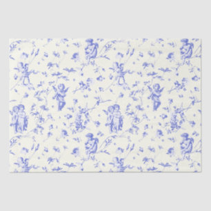 Schattige  Cherub Cupido Angels Blauw Bloemen Toil Tissuepapier