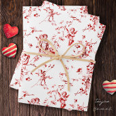 Schattige  Cherub Cupido Angels Rood Bloemen Toile Inpakpapier Vel