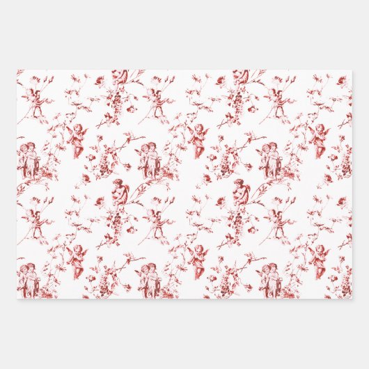 Schattige  Cherub Cupido Angels Rood Bloemen Toile Inpakpapier Vel (Voorkant)