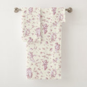 Schattige Cherub Cupido Angels Roze Bloemen Toile Bad Handdoek (Insitu)
