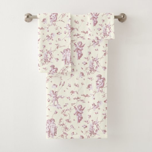 Schattige  Cherub Cupido Angels Roze Bloemen Toile Bad Handdoek (Insitu)