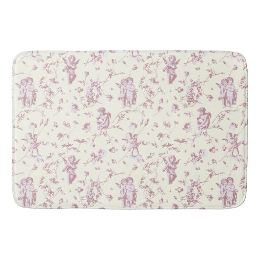 Schattige Cherub Cupido Angels Roze Bloemen Toile Badmat (Voorkant)