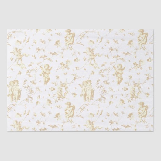 Schattige Cherub Cupido Angels Tan Floral Toile Tissuepapier (Voorkant)