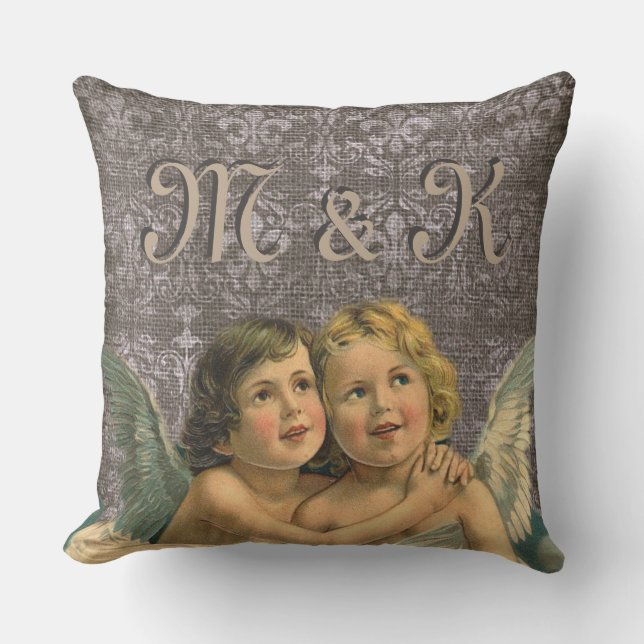 Schattige  Cherubs Angel Pair Victoriaans Wing Buitenkussen (Voorkant)