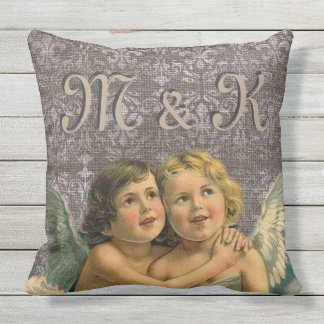 Schattige Cherubs Angel Pair Victoriaans Wing Buitenkussen