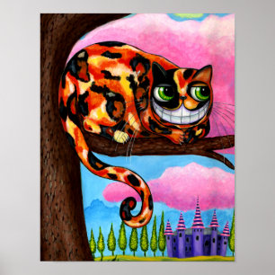 Schattige Cheshire Kat in Boom Grote Groene Ogen Poster