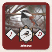 Schattige Chestnut Backed Chickadee Monogram Foto Kartonnen Onderzetters (Voorkant)