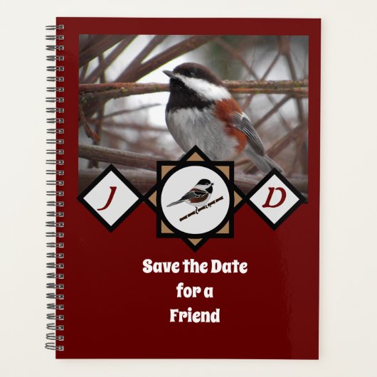 Schattige Chestnut Backed Chickadee Monogram Foto Planner (Voorkant)