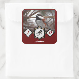 Schattige Chestnut Backed Chickadee Monogram Foto Vierkante Sticker