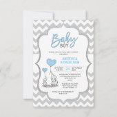 Schattige Chevron Blue Grey Olifant Baby shower BO Kaart (Voorkant)