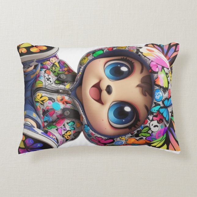 Schattige Chibi Beer in Graffiti Vlinder Hoodie –  Accent Kussen (Voorkant)