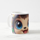 Schattige Chibi Beer in Graffiti Vlinder Hoodie –  Koffiemok (Voorkant links)