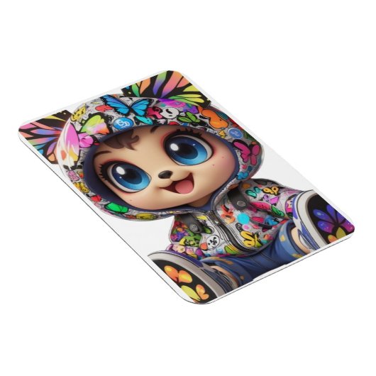 Schattige Chibi Beer in Graffiti Vlinder Hoodie –  Magneet (Rechterzijde)