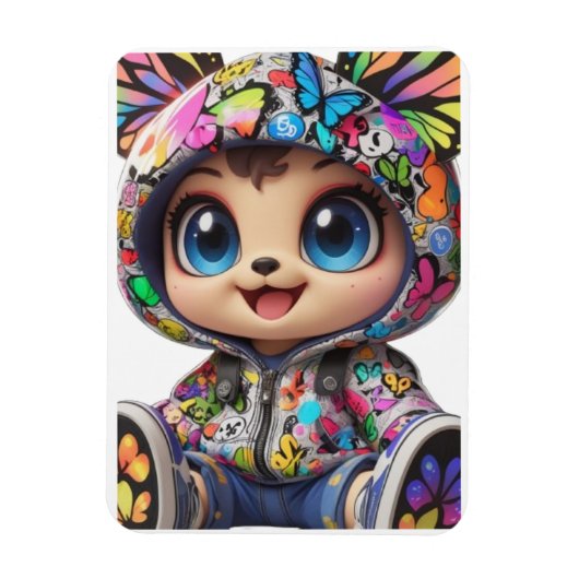 Schattige Chibi Beer in Graffiti Vlinder Hoodie –  Magneet (Verticaal)